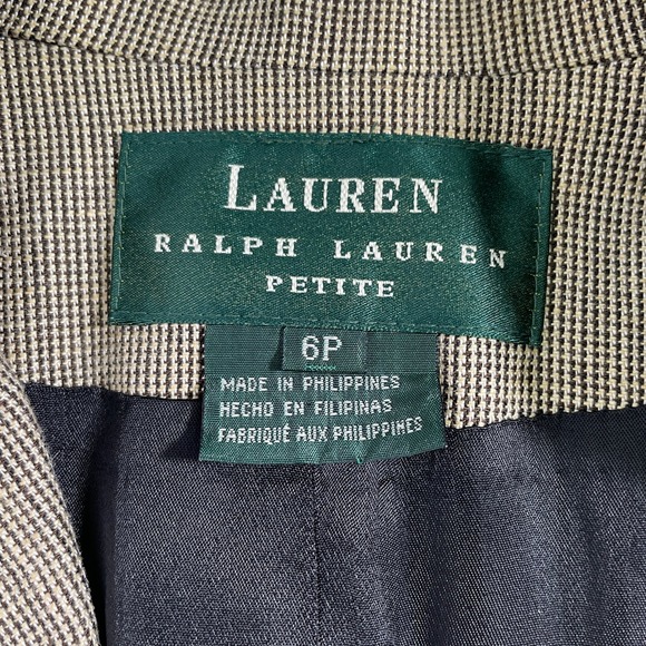 Lauren Ralph Lauren Petite Tan Houndstooth Linen Wool Blazer Jacket Women's 6P - Picture 12 of 14